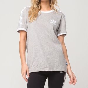Adidas Trefoil 3 Stripe Tee in Gray